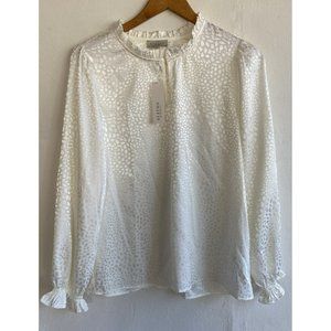 COPY - Status by Chenault Blouse Womens Top Medium Ivory Pebble Ruffle Neck Sle…